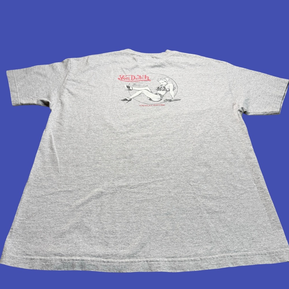 Y2K Von Dutch Originals T Shirt XL Distressed American Kustoms Pinup Gray *Read